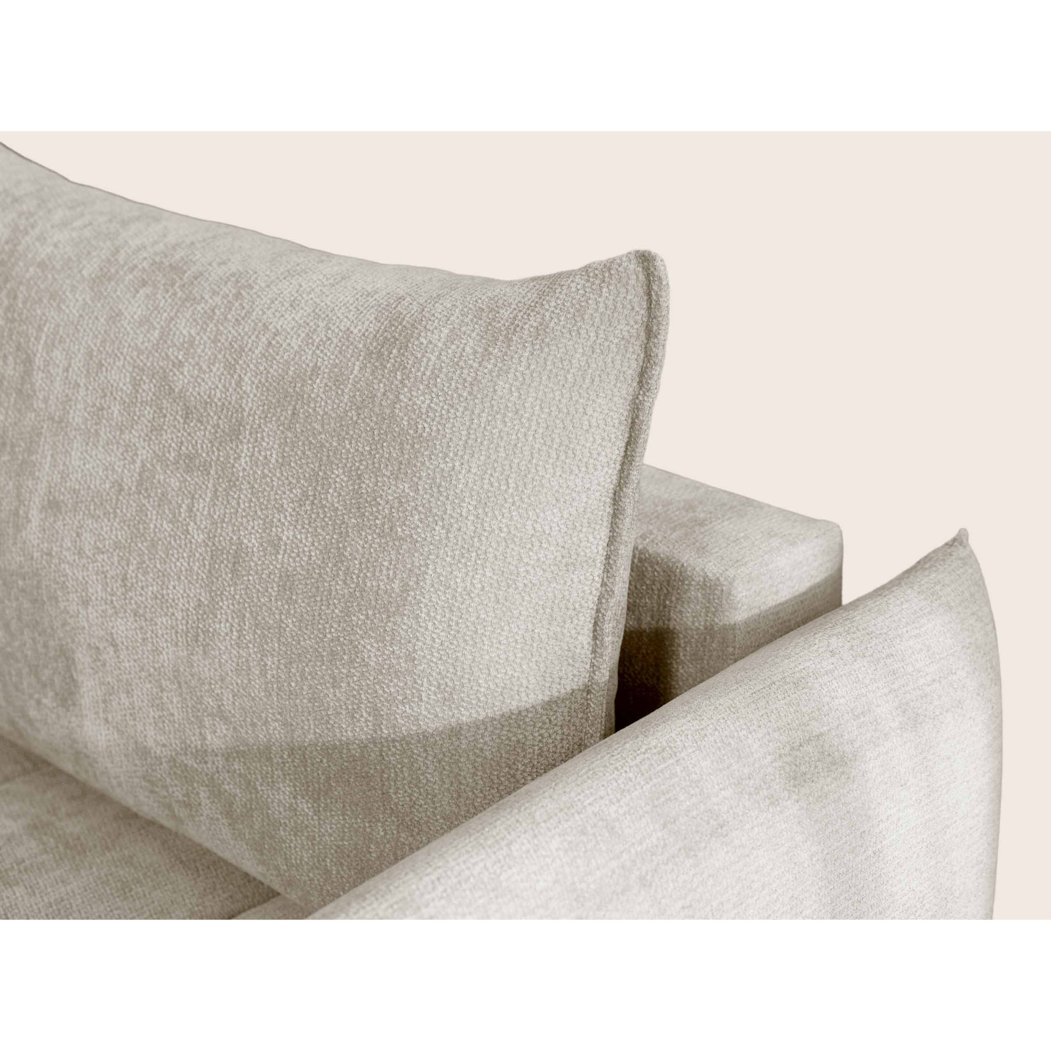 Ambroise - Canapé d'angle droit 4 places convertible avec coffre en velours texturé - Beige