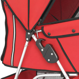 Poussette buggy pour chien chat animaux roue avant pivotante 360 degrés rouge