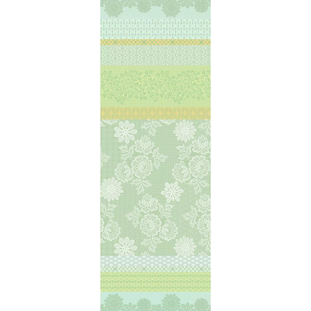 Chemin de table pur coton motif jacquard vert Mille lace amande