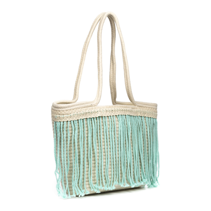 IRIA QUINTANA Borsa Shopper Isernia da Donna. Tessuto Cotone Bouclé 48x14x26 Cm. Colore: bianco sporco