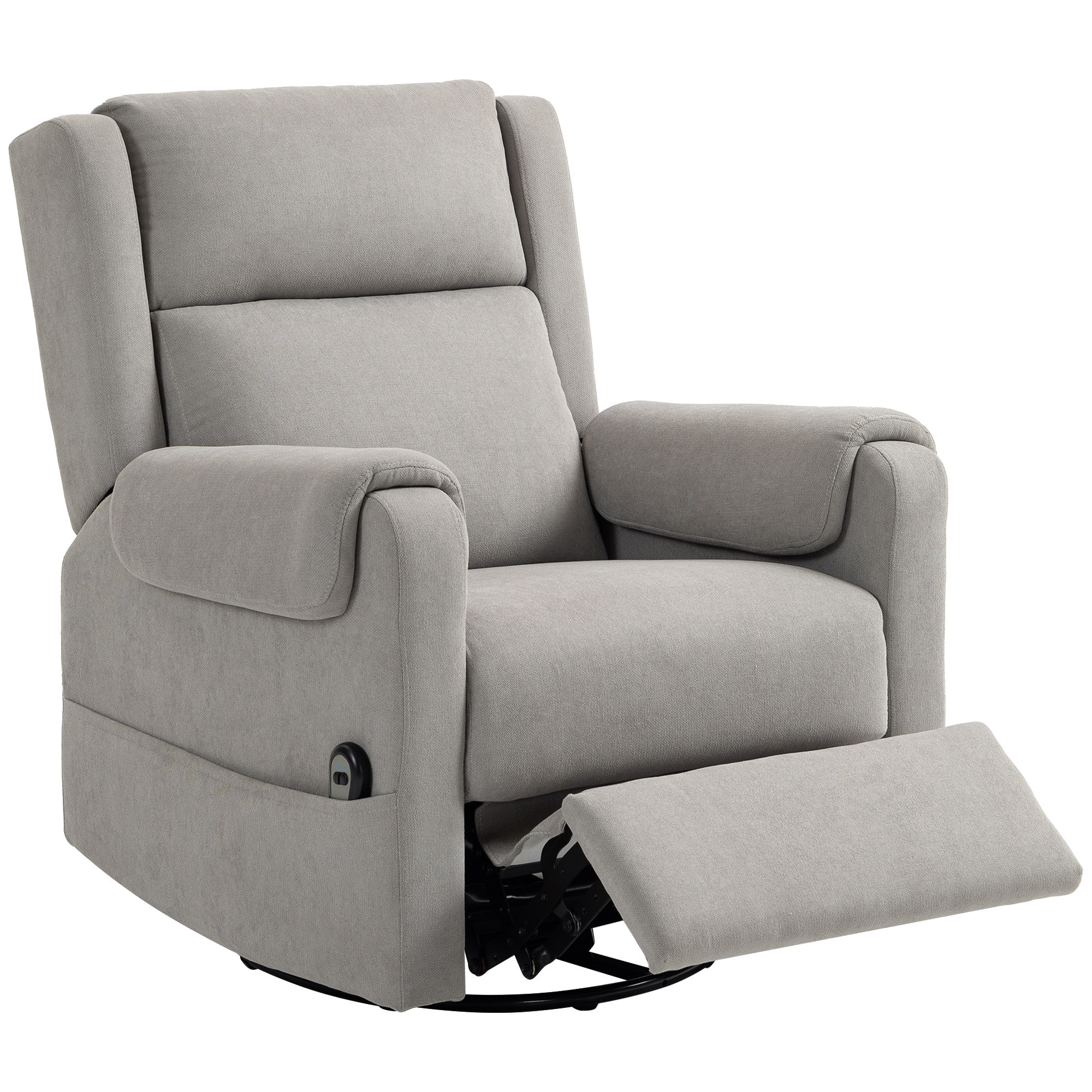 Sillón Relax Reclinable Eléctrico, Sillón Reclinable Giratorio y Balancín con Reposapiés Ajustable, Mando a Distancia, Acolchado Grueso, Tela de Rizo, para Dormitorio, Salón, Gris Claro