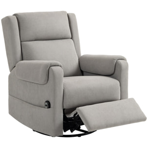Sillón Relax Reclinable Eléctrico, Sillón Reclinable Giratorio y Balancín con Reposapiés Ajustable, Mando a Distancia, Acolchado Grueso, Tela de Rizo, para Dormitorio, Salón, Gris Claro