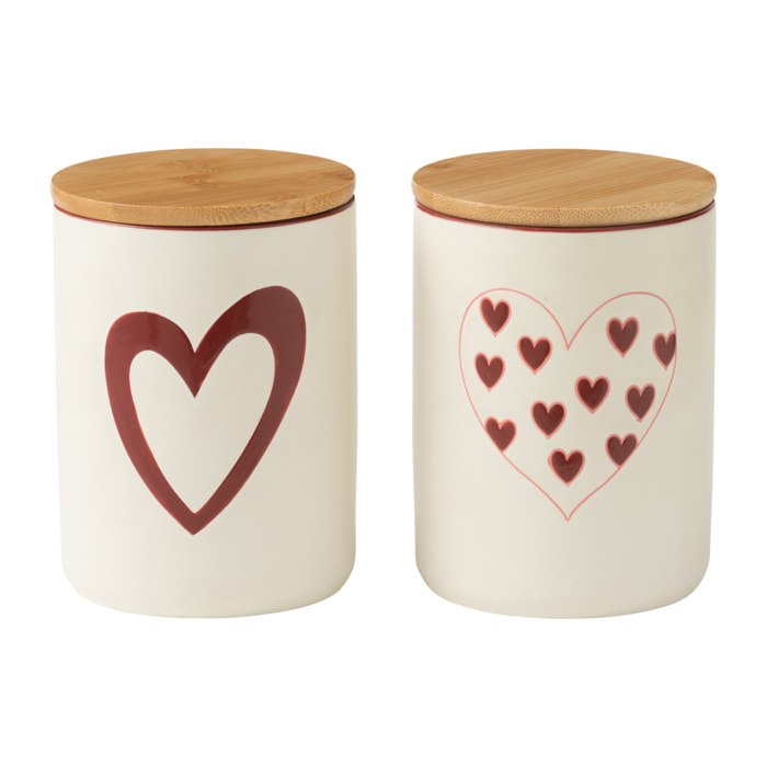 J-Line pot de conservation - porcelaine - blanc/rouge - small - 2 pcs