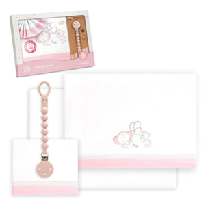Triptico Cuna Pasacinta Oso Elefante Globos +Broche Bco/Rosa