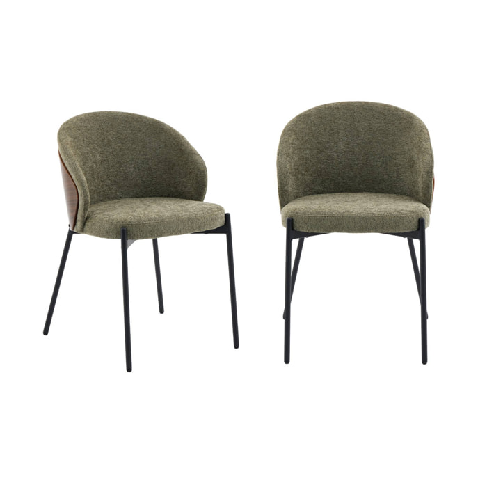 Chaise bois de peuplier teinté noyer, acier et tissu texturé (lot de 2) PAUL