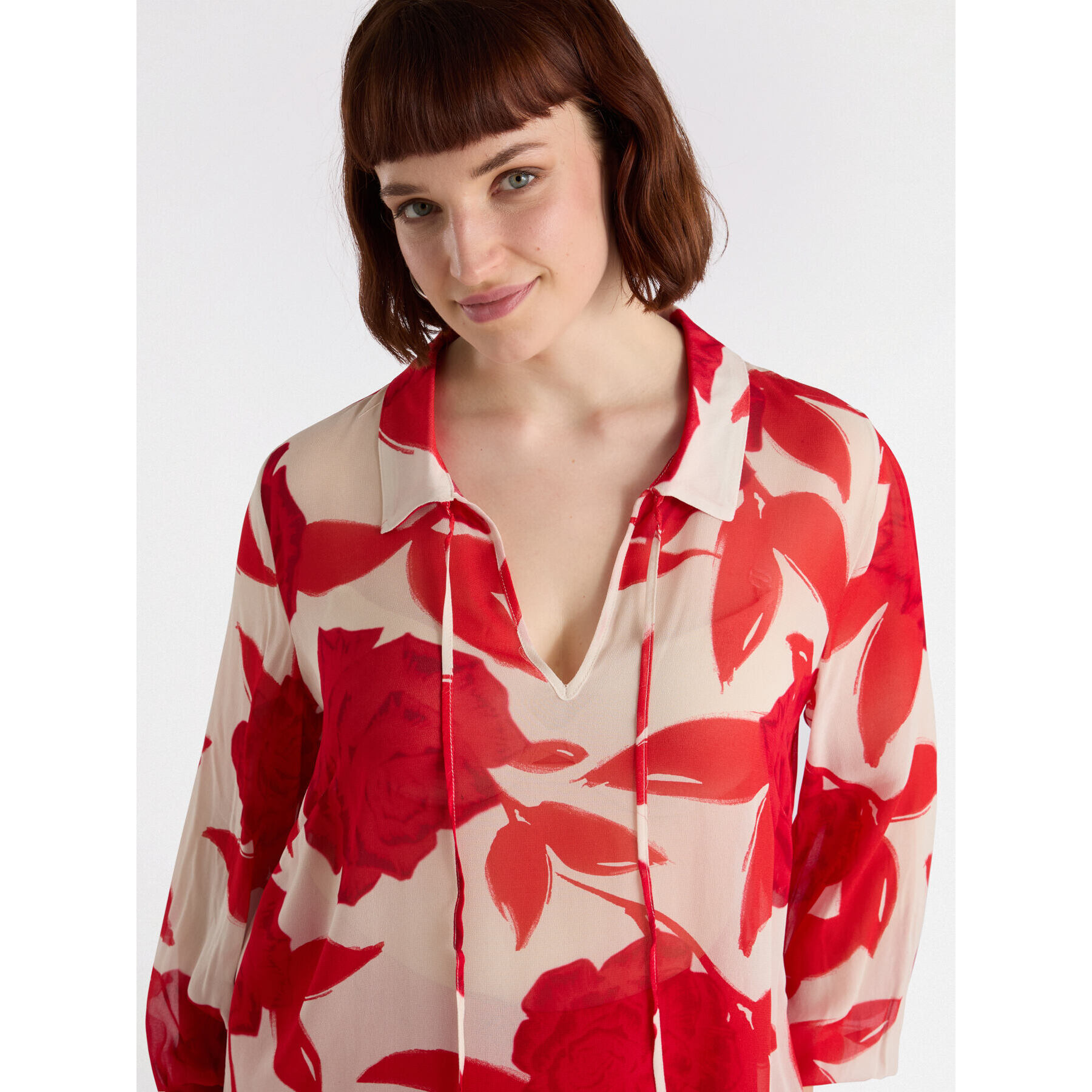 Fiorella Rubino - Blusa con estampado de rosas - Rojo