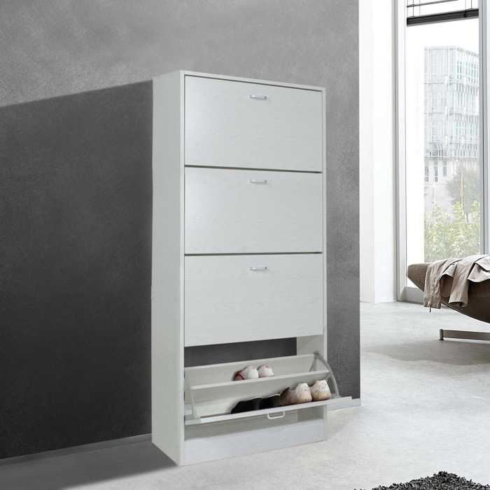 Scarpiera lineare con quattro ante a soffietto, 63 x 24 x 150, Bianco
