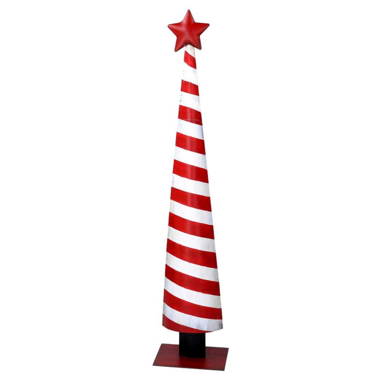 Albero in metallo con striscie bianche rosso cm14x9h67,5