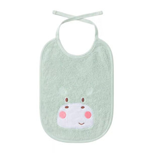 Bavoir enfant pur coton 420 g/m² brodé vert Petit hippo vert d'eau