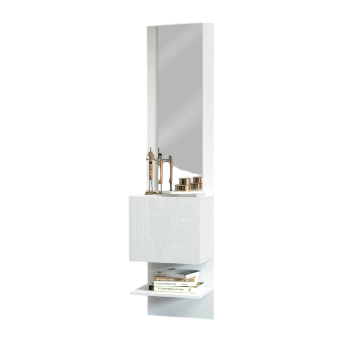 Mobile da ingresso Ivana, Armadietto multifunzione con specchio, Scarpiera a 1 anta, 45x35h190 cm, Bianco