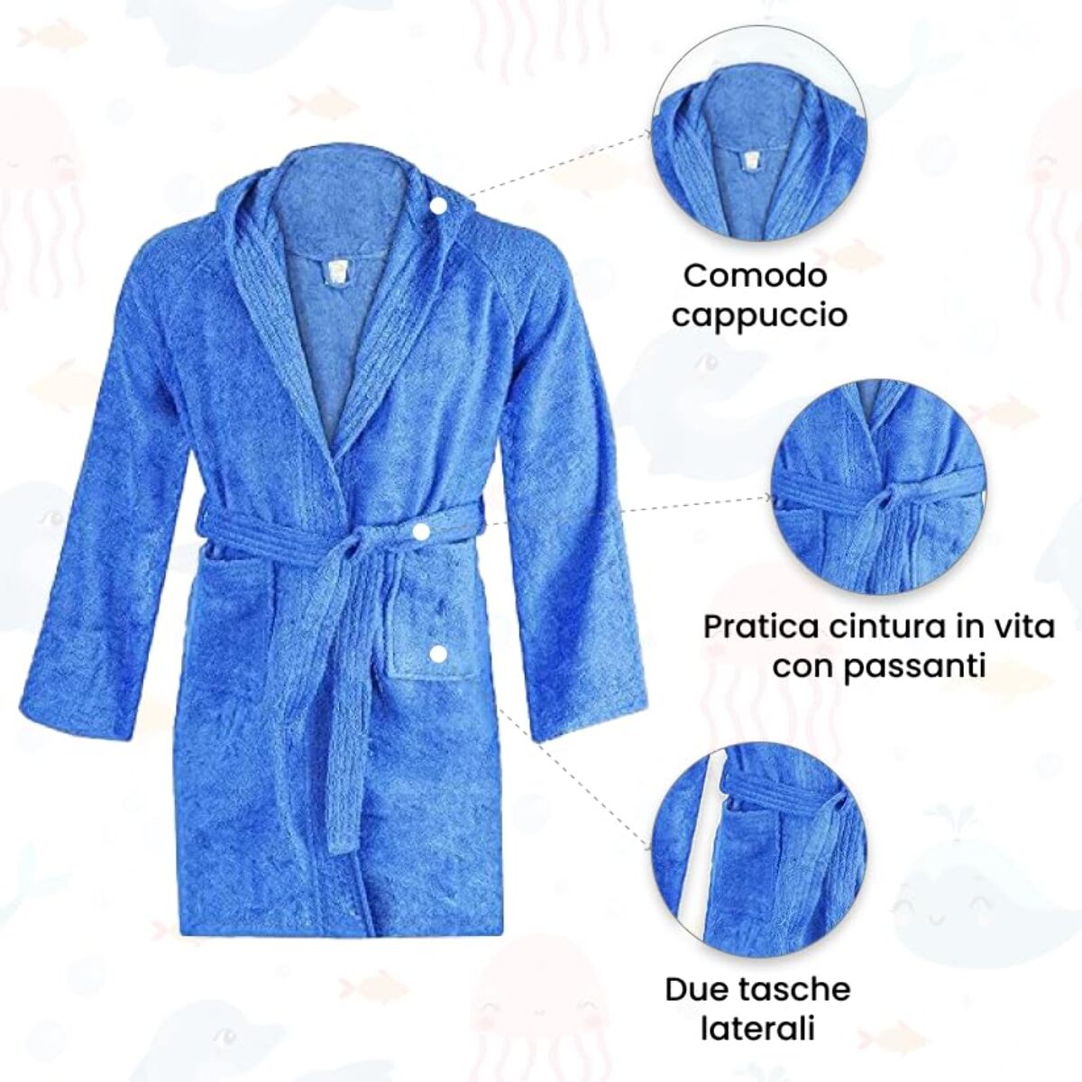 INTRECCI Accappatoio Bambino e Bambina, Accappatoio Spugna di Cotone, Assorbente, Morbido, per Pelli Sensibili, Certificato Oeko-Tex.