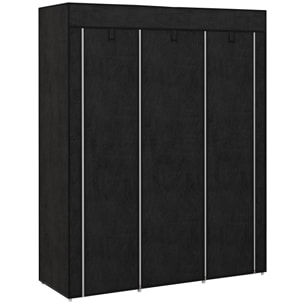 Armoire penderie multi-rangement - 8 étagères, 2 barres - dim. 125L x 43l x 162,5H cm - acier noir non tissé noir