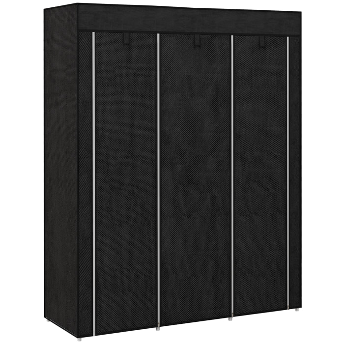 Armoire penderie multi-rangement - 8 étagères, 2 barres - dim. 125L x 43l x 162,5H cm - acier noir non tissé noir
