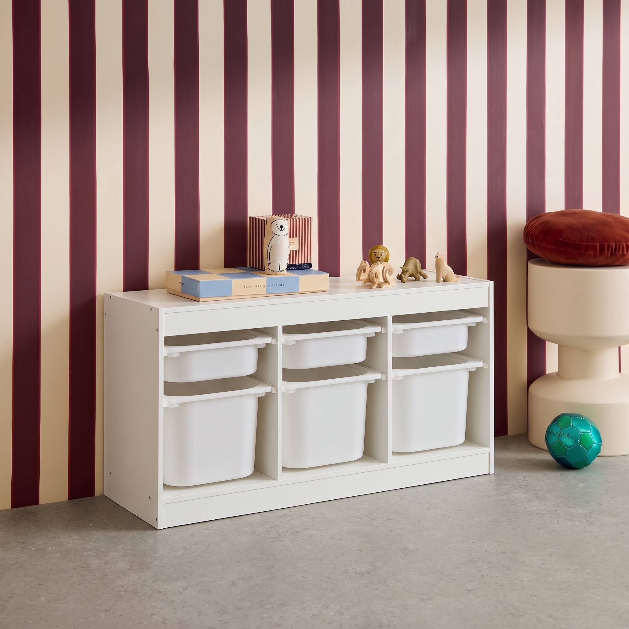 Meuble de rangement pour enfant décor bois 6 bacs de rangement SORA