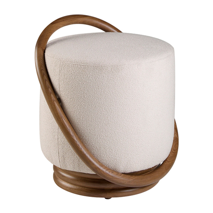 Puff Angel Cerdá con asiento tapizado en tela en blanco base de madera en nogal 52x47x54cm