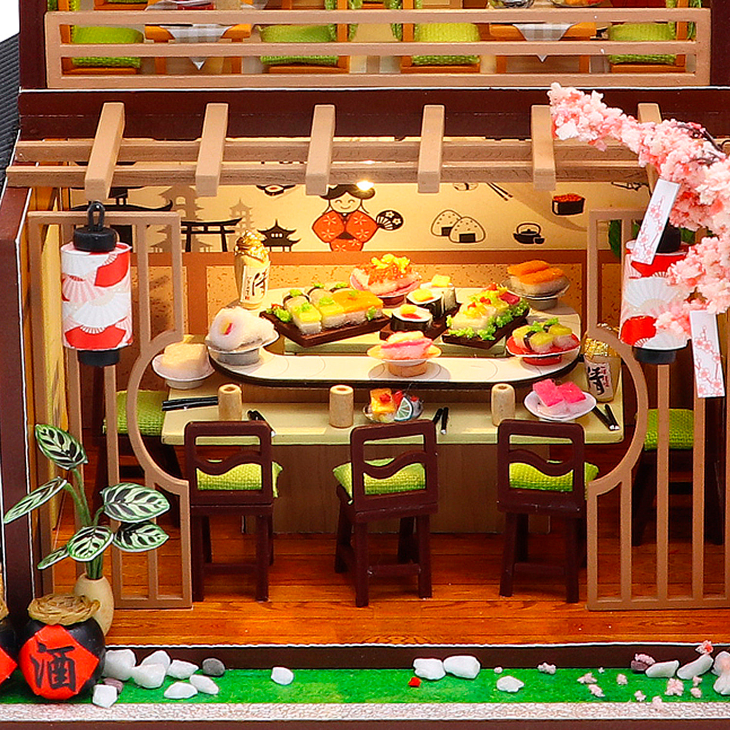 Restaurante de sushi Yoshimoto. Maqueta 3D realista con gran detalle y luces led.
