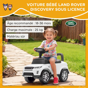 Porteur enfant voiture licence Land Rover Discovery Sport effets sonores blanc