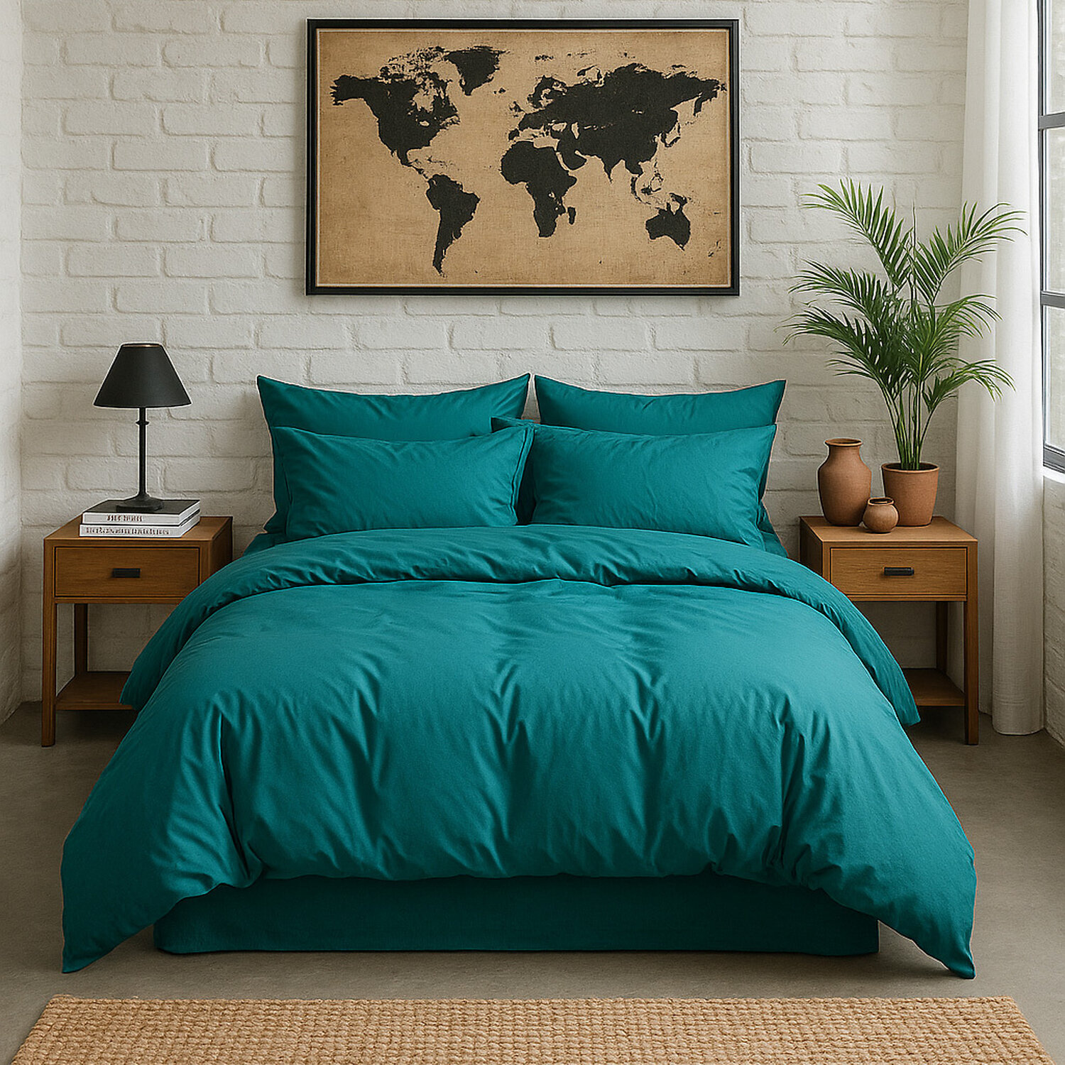 Drap housse - bonnet 30cm 100% percale de coton lavé bleu canard