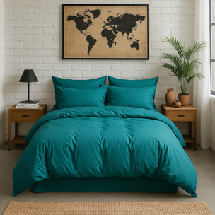 Drap housse - bonnet 30cm 100% percale de coton lavé bleu canard