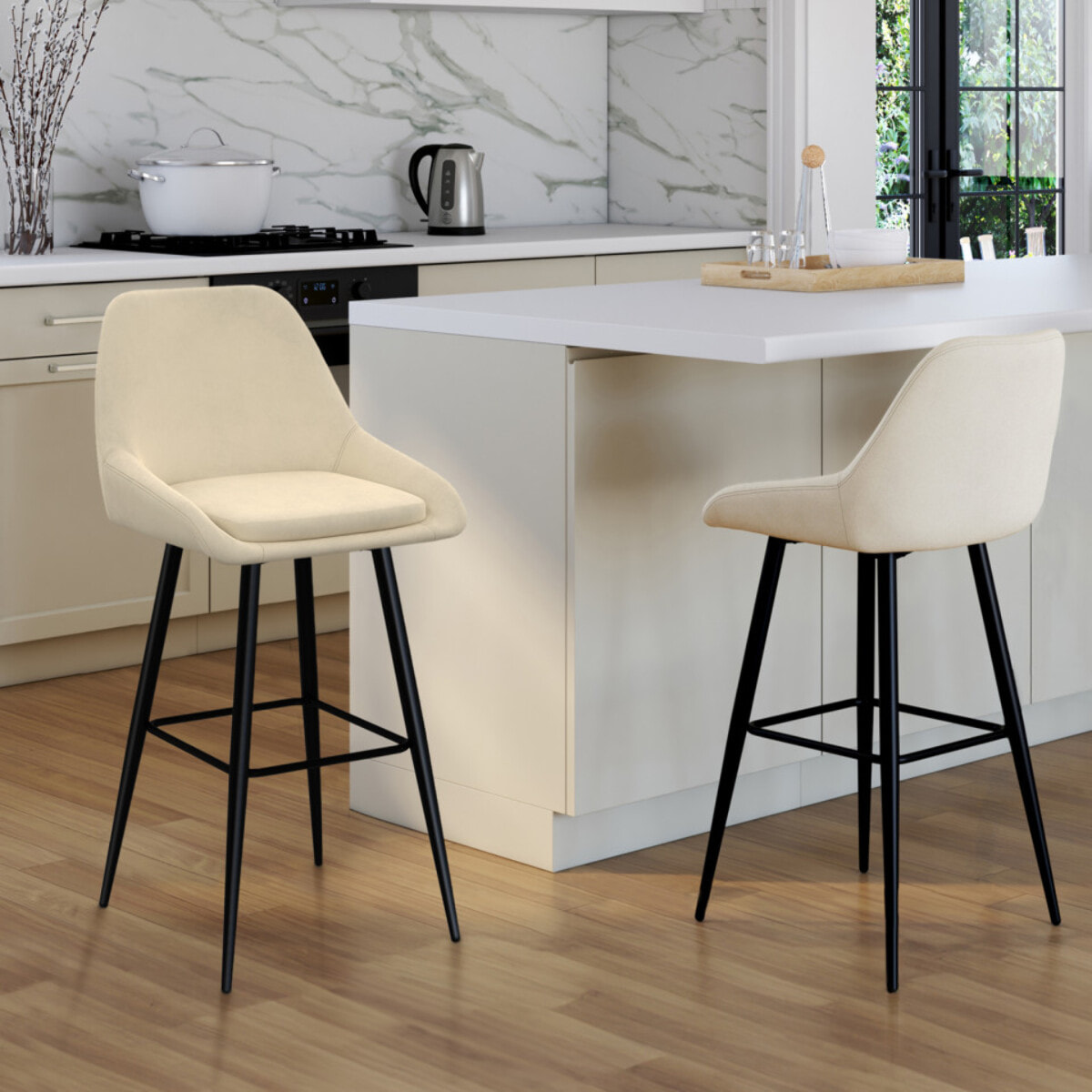 Tabourets de bar Olivia assise velours et pieds métal