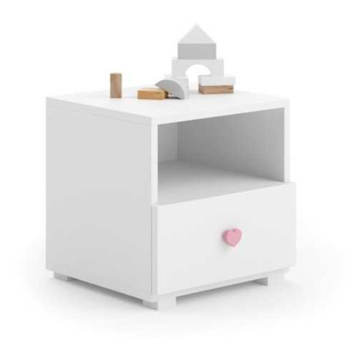 Comodino per cameretta Emi bianco con maniglia a cuore rosa
