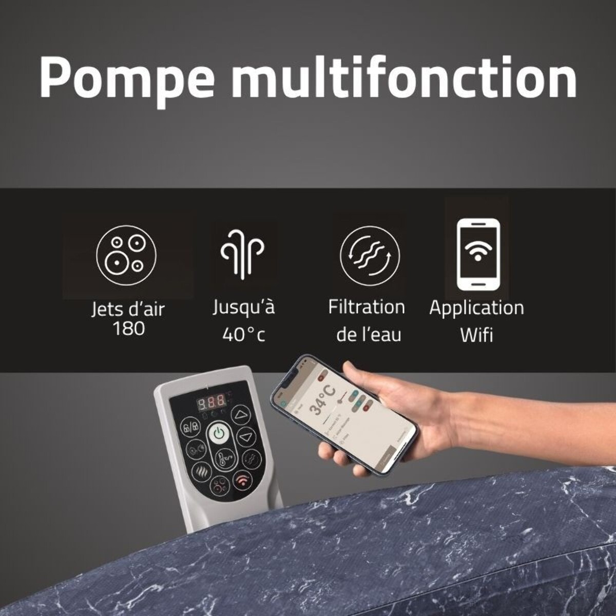 Bestway Spa semi rigide rond Lay-Z-Spa Toronto Smart AirJet Thermacore avec WiFi 5-7 personnes