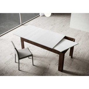 Table Bibi Mix 90x160 + 60 Cadre Noyer / Dessus Frêne Blanc