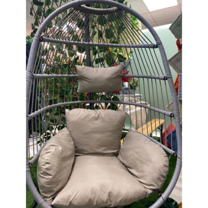 Poltrona sospesa in rattan sintetico e metallo - GRIGIO