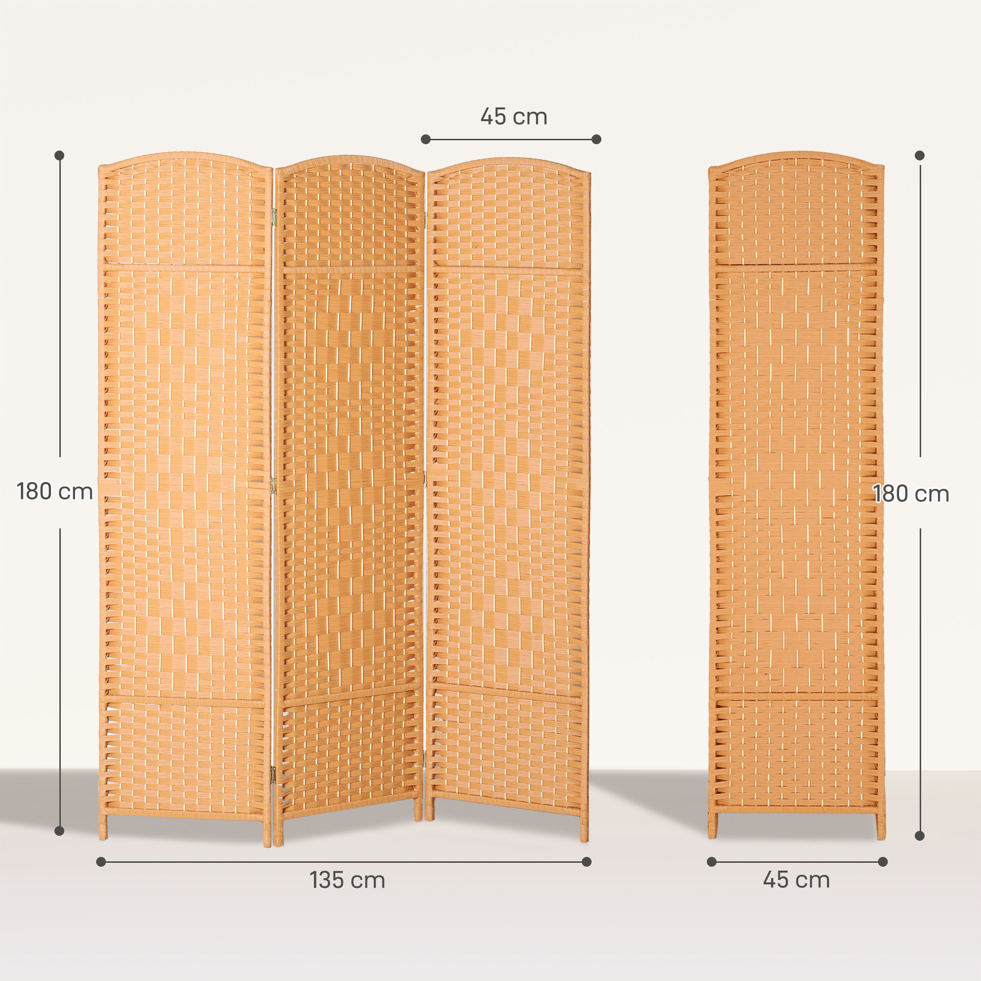 Paravent intérieur 3 panneaux pliables en bois séparateur de pièce style bohème tissé orangé