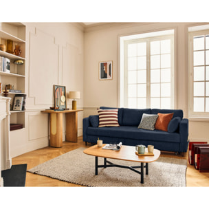 Anna - canapé droit 3 places convertible avec poche en velours texturé - Bleu