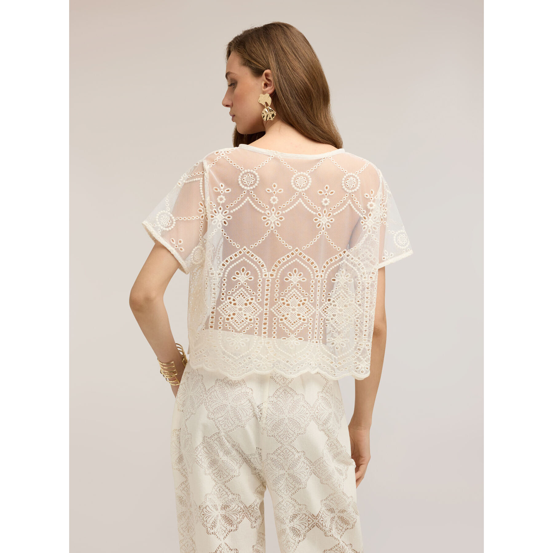 Motivi - Blusa in pizzo con ricami - Bianco