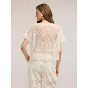 Motivi - Blusa in pizzo con ricami - Bianco