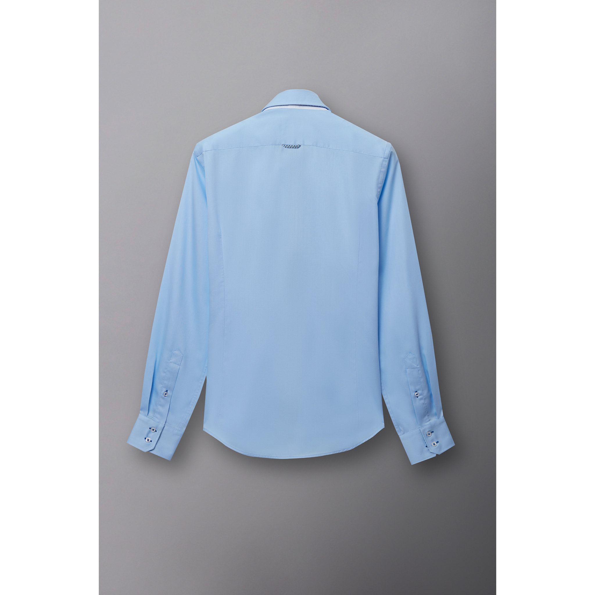 Camicia Uomo 2 Bottoni Button Down 7bottoni Doppio Coll Satin Unito Celeste