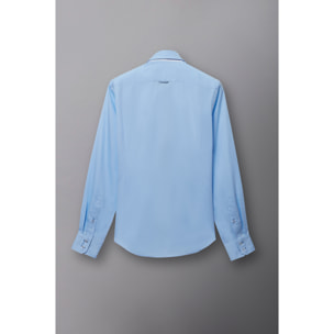 Camicia Uomo 2 Bottoni Button Down 7bottoni Doppio Coll Satin Unito Celeste