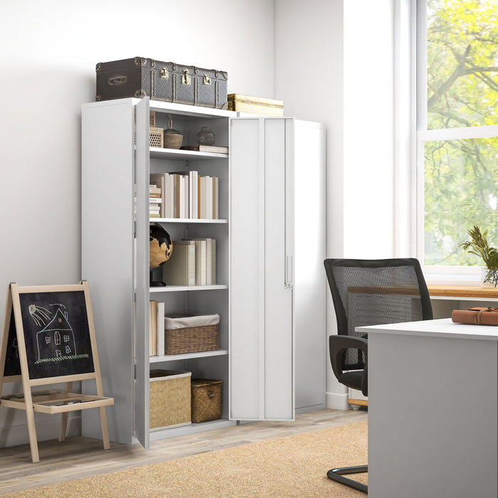 Armoire de bureau verrouillable 2 portes - 4 étagères réglables, 2 clés - acier laminé à froid blanc