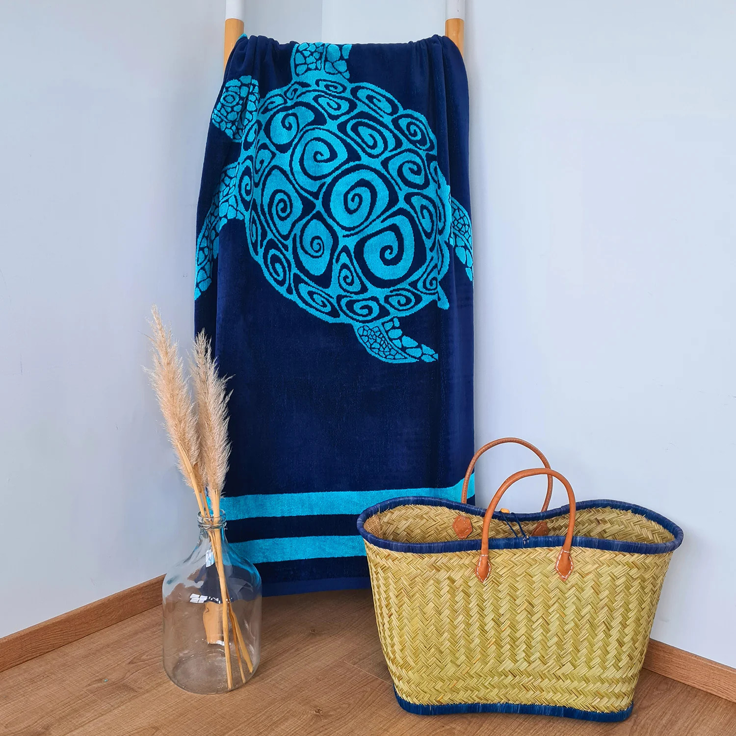 Serviette de plage éponge velours Jacquard - Pavlos - 90x170cm - 400g/m²