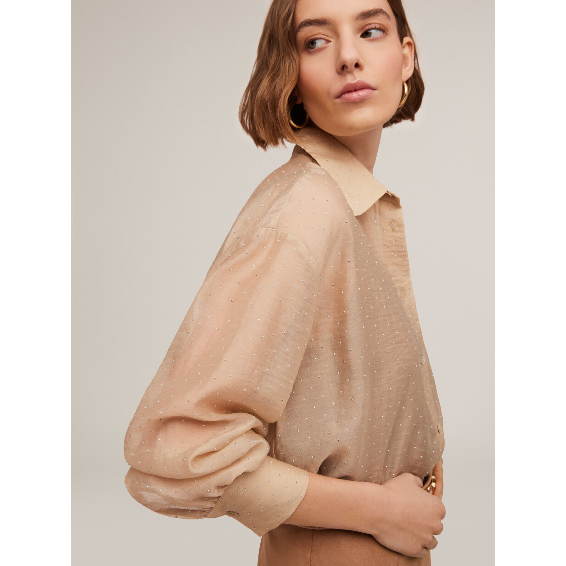 Motivi - Camicia misto lyocell con piccole borchie - Beige