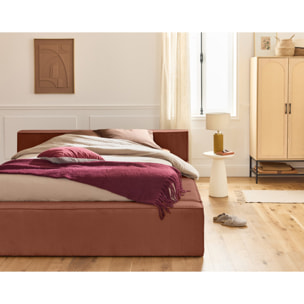 Stella - lit coffre - 140x190 cm - sommier inclus - en velours côtelé - Terracotta