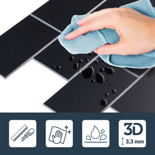 Crédence adhésive murale 3D  - Effet carrelage 4 pièces - Noir