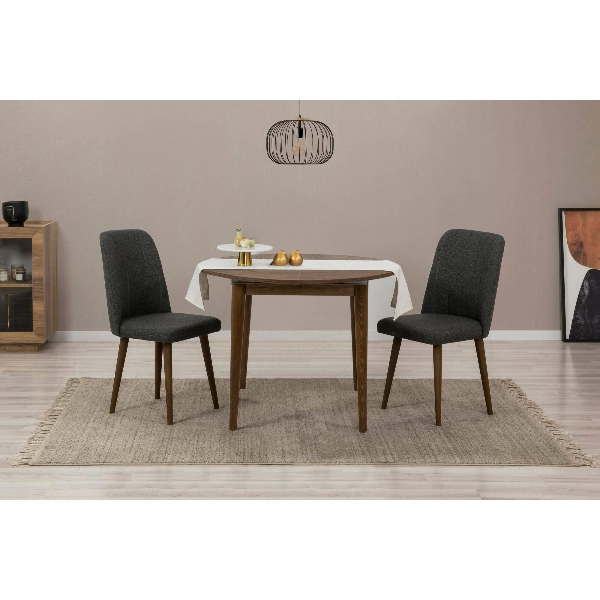 Set tavolo e sedie Dapollon, Set per la sala da pranzo, Composizione tavolo e sedie, Kit salotto salvaspazio, 100x100h75 cm, Noce e Antracite