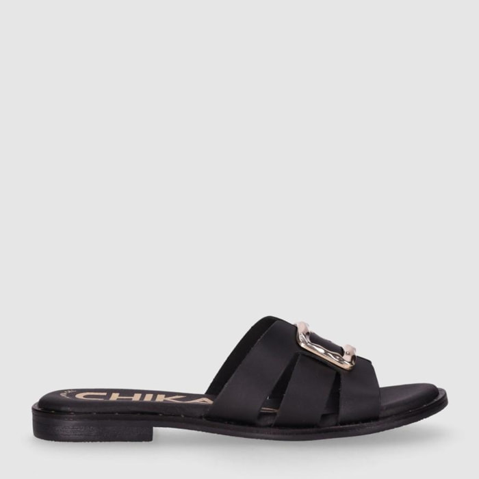Sandalias de Piel - Negro - Tacón: 1 cm
