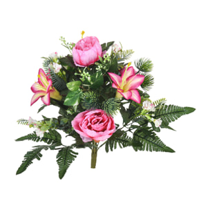 Bouquetcon Peonie. Altezza 51 Cm - Pezzi 3 - 20X60X20cm - Colore: Rosa - Bianchi Dino - Fiori Artificiali