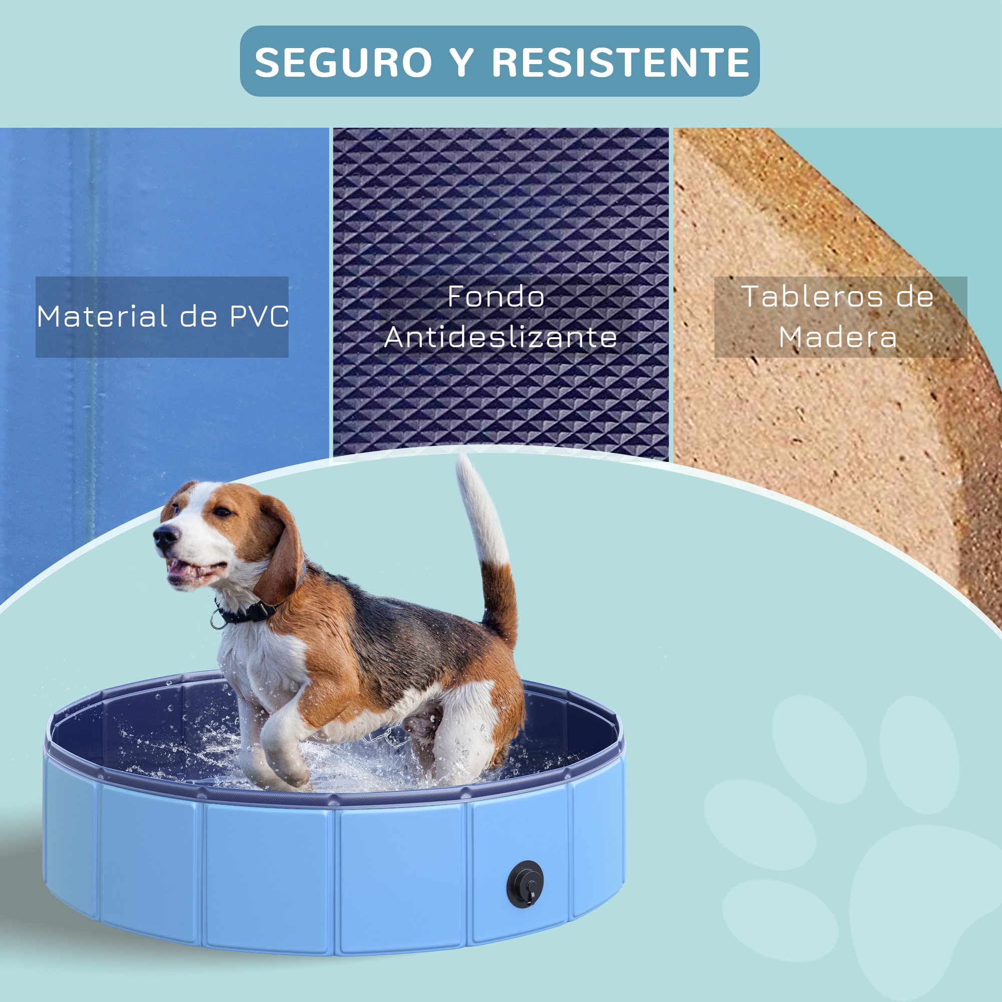 Piscina Plegable para Mascotas de PVC Madera 80x20 cm Azul