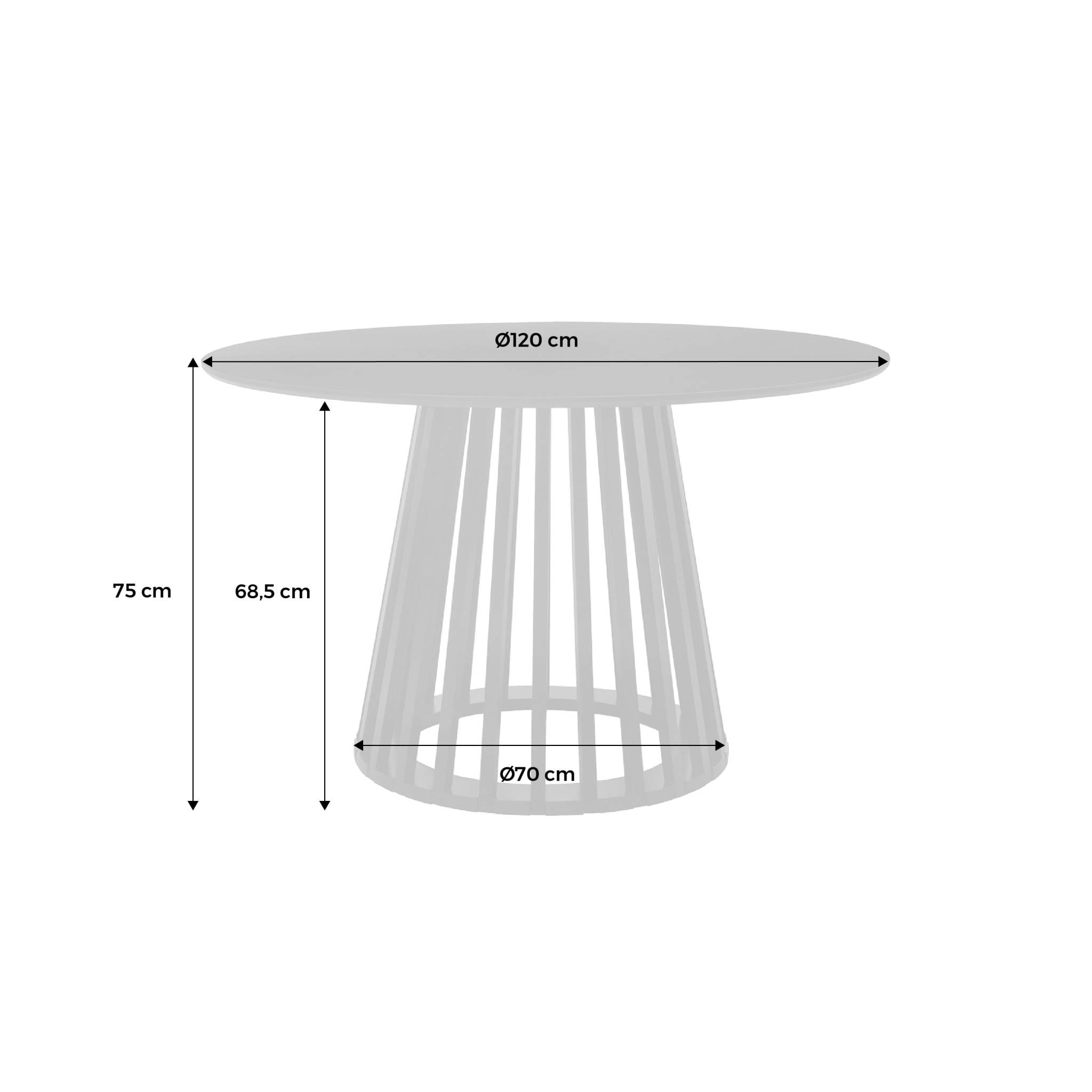 Table à manger effet bois noir. pieds bois de sapin 4 places Ø120cm