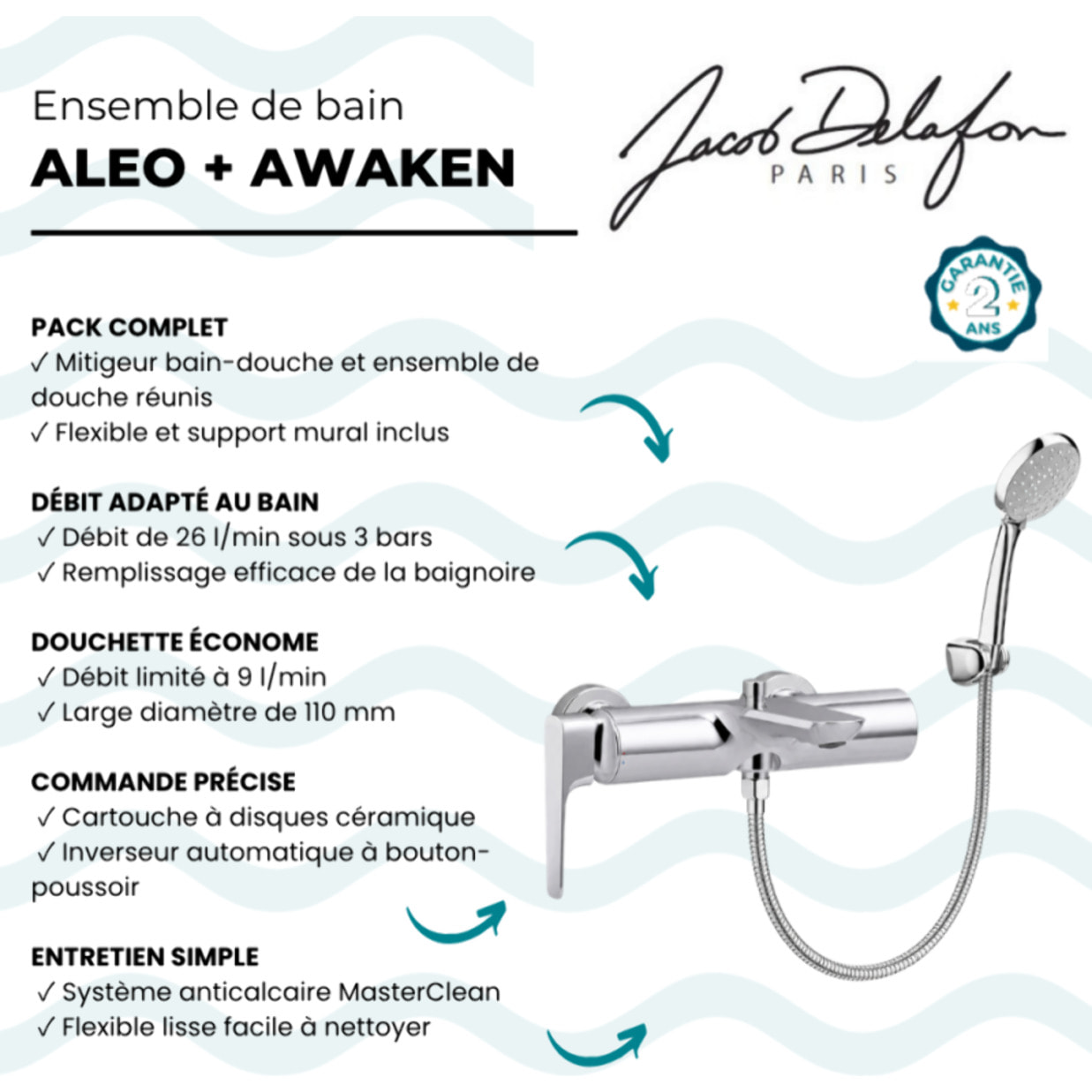 Mitigeur baignoire mécanique Aleo + avec douchette et flexible