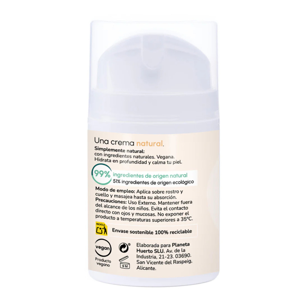 Crema hidratante facial Argán y algodón Planeta Huerto 50 ml