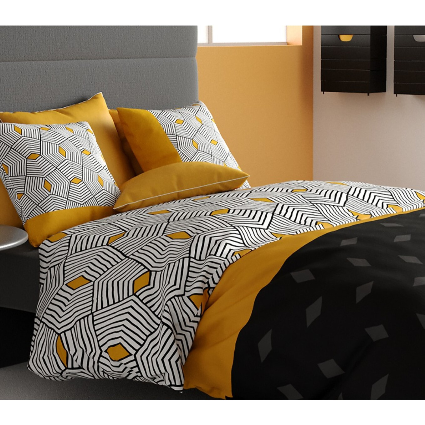 Parure housse de couette coton noir