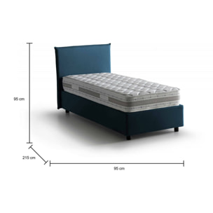 Letto singolo Catia, Letto contenitore con rivestimento in tessuto, 100% Made in Italy, Apertura frontale, con materasso Cm 80x200 incluso, Blu