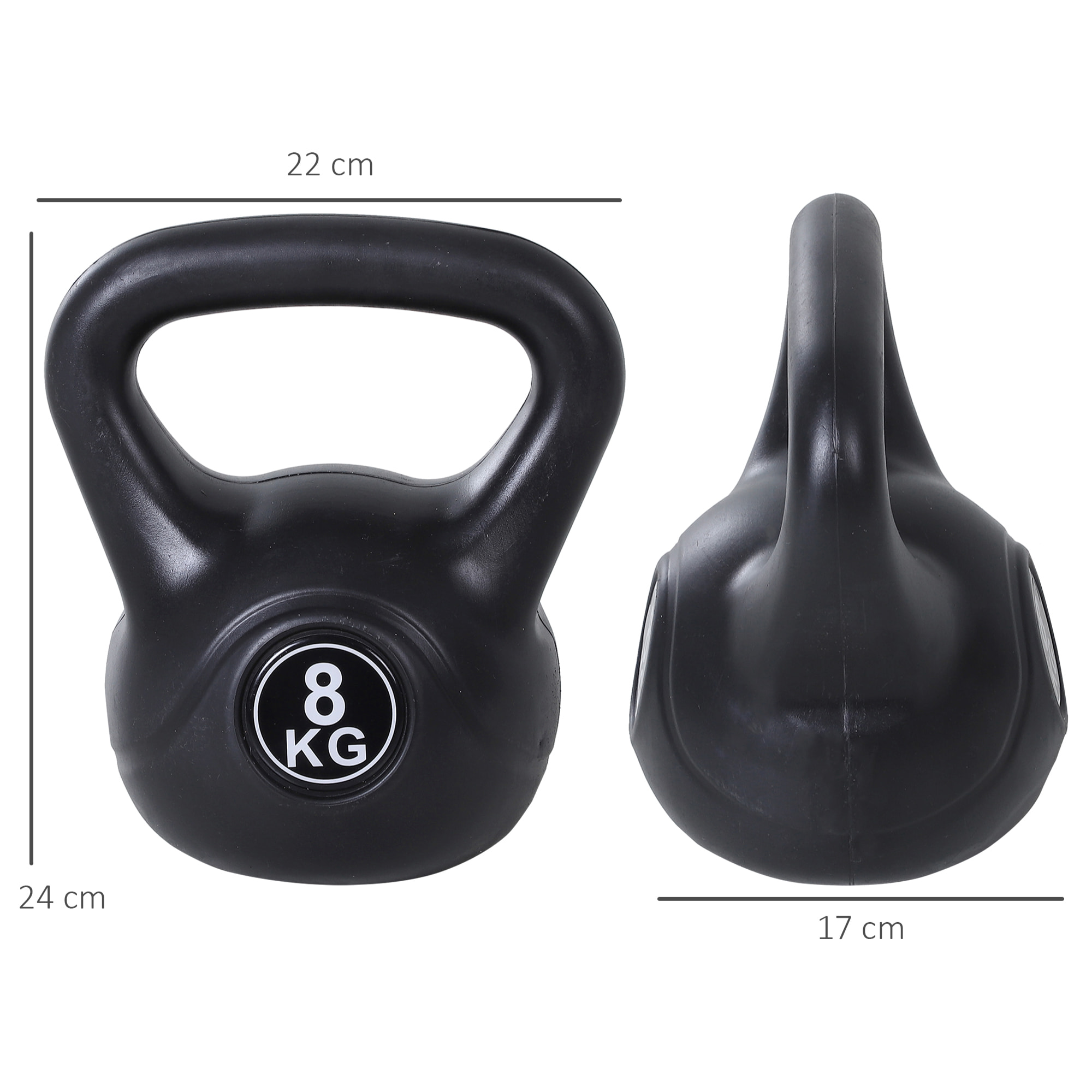 Kettlebell 8 Kg - haltère boule - poignée ergonomique - PVC noir