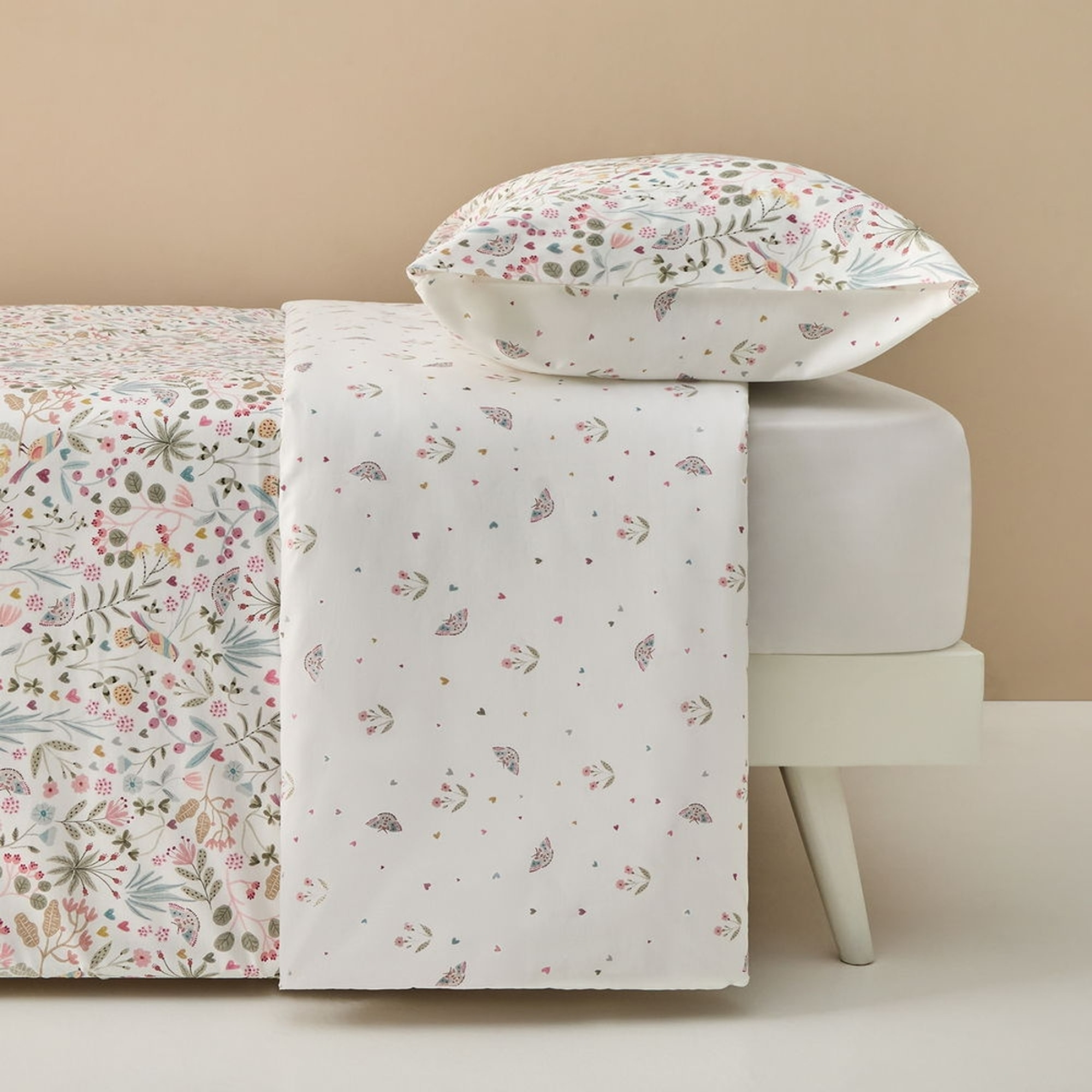 Funda nórdica algodón flores y mariposas Sibel color blanco 100% Algodón percal